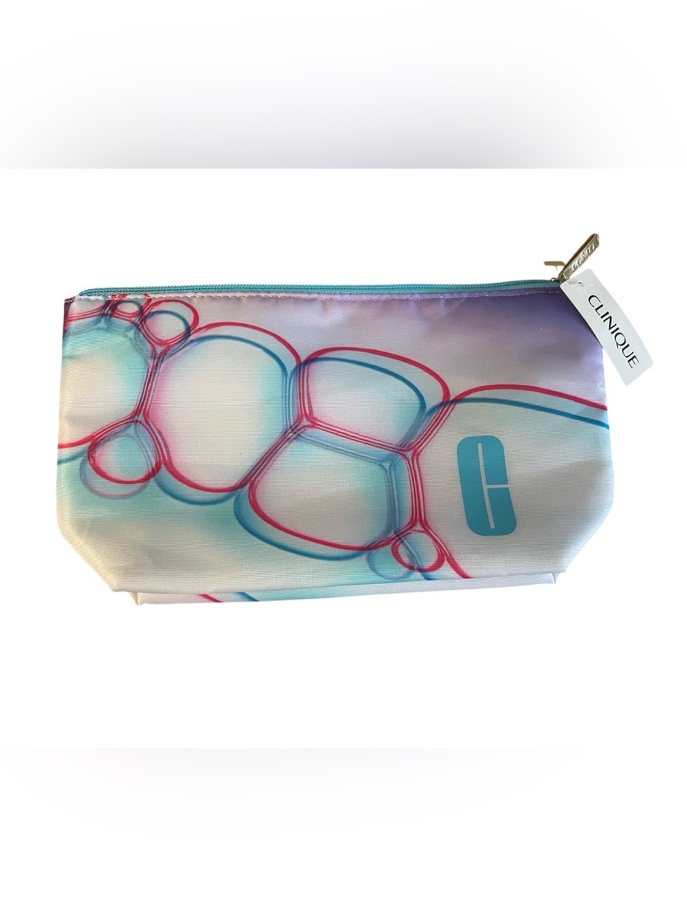 Clinique Turquoise and Pink Bubble Print Makeup Pouch New with tags!